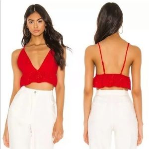New Revolve Superdown Strappy Kylie Red Eyelet Peplum Crop Top Blouse Sz Small